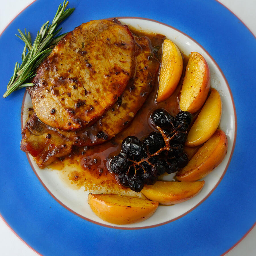 Roast Pork with Peach and Berries
